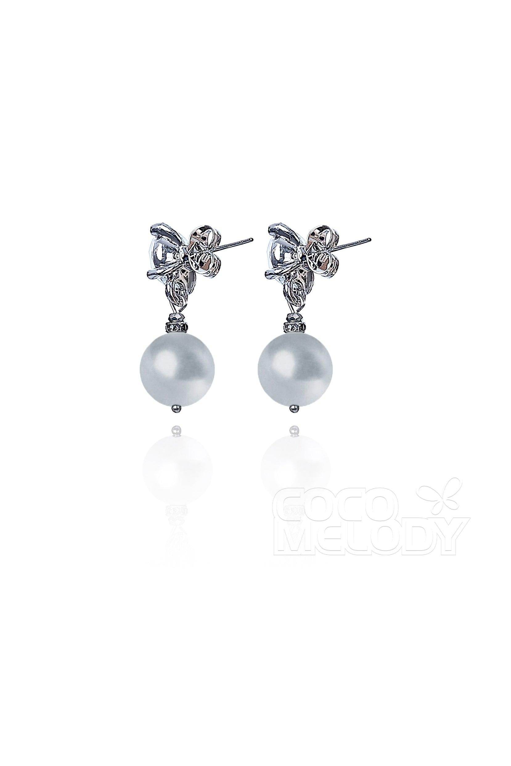Elegant Alloy Wedding Earrings with Pearl and Opal HG18009 - COCOMELODY